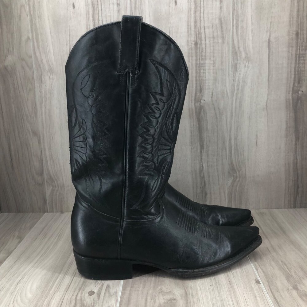 Rudel Western Boots Mens 8.5 Black Leather Pull On Rodeo Cowboy Boots